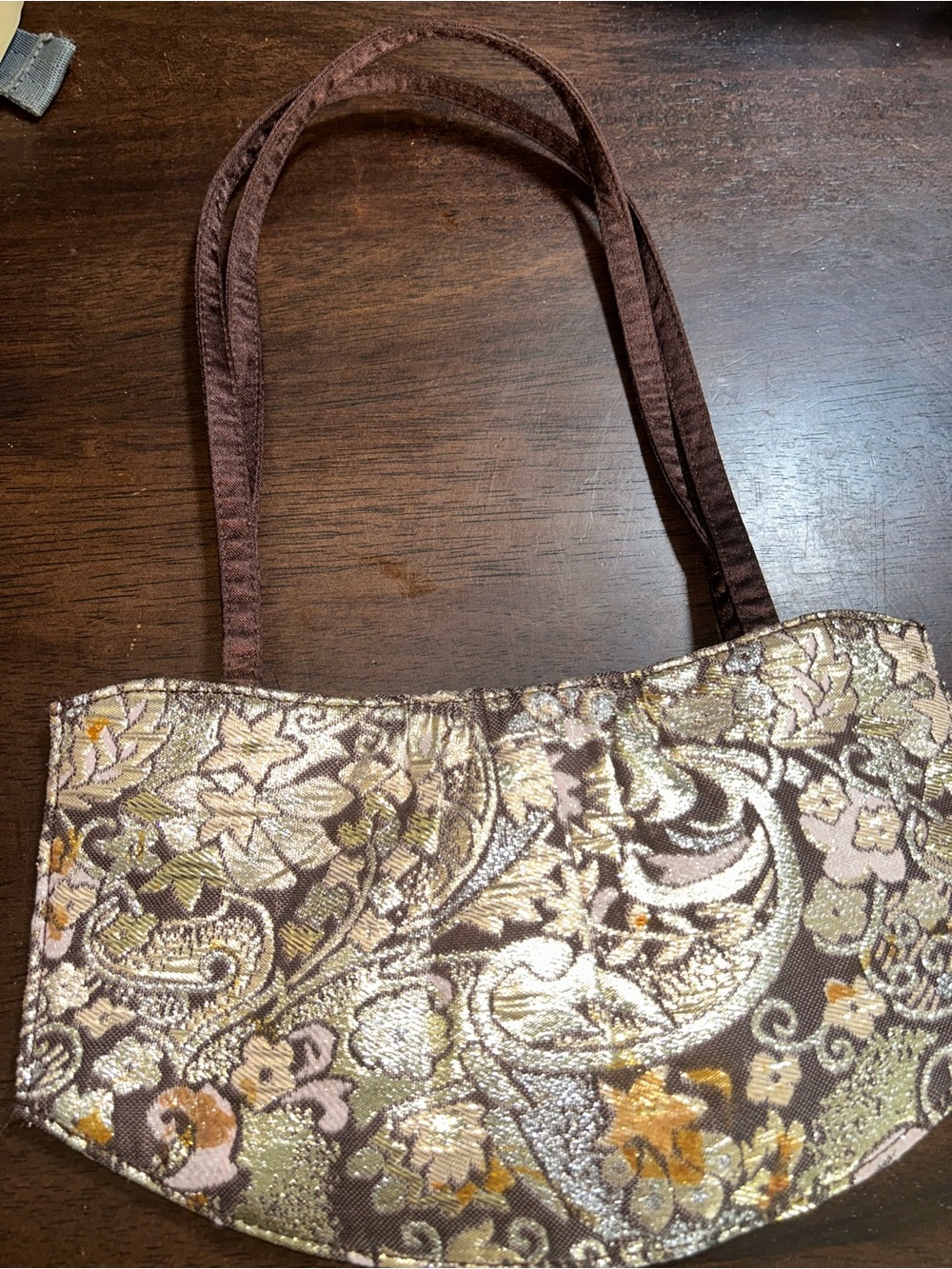 Victoria's Secret Brown Floral Jacquard Shoulder Bag with Gold Accents
